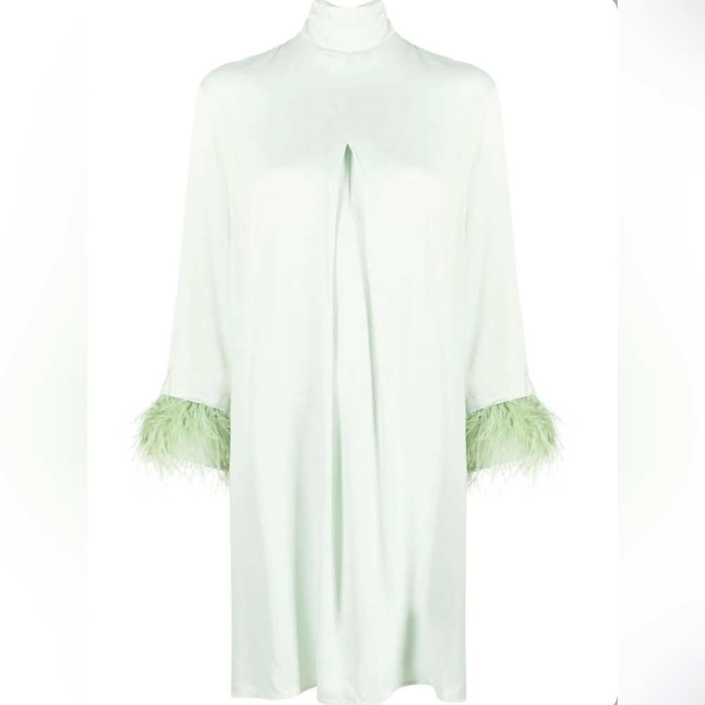 Sleeper Green Party Feather-Trimmed Mini Dress Size Small